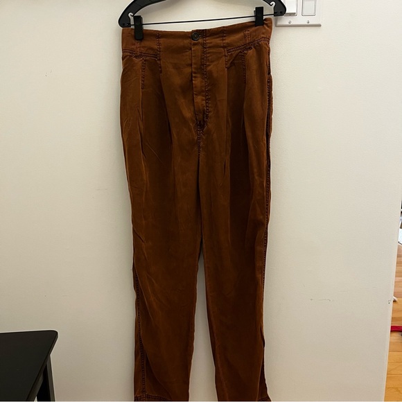 Free People Run Wild Trousers Western Pleated Cotton Pants Size 10 - Picture 2 of 8